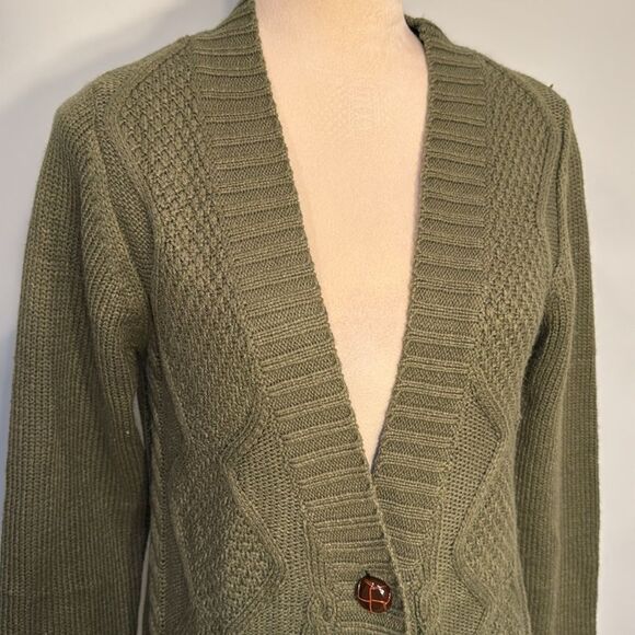 Unbranded forest green long cable knit cardigan Size M - Picture 4 of 9